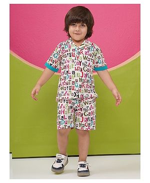 AJ Dezines Pure Cotton Half Sleeves Alphabet Printed Coordinating Shirts & Shorts - Multi Colour