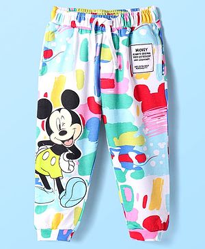 Babyhug Disney Terry Knit Full Length Lounge Pant With Mickey Mouse Graphics - Light Blue