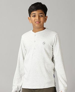 Kiddopanti Cotton Full Sleeves Brand Name Printed Tee - Ecru Melange