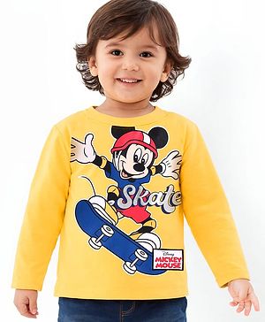 Babyhug Disney Single Jersey Knit Full Sleeves T-Shirt With Mickey Mouse Graphics - Yellow