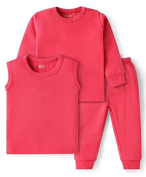 Babyhug Full Sleeves Solid Colour Thermal Pullover Vests & Pant Set - Red