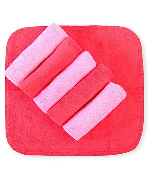 Babyhug Cotton Knit Hand & Face Towels Pack of 6- Baby Pink & Dark Pink