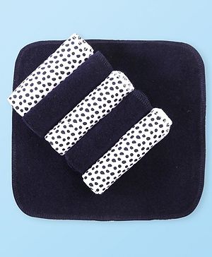 Babyhug Cotton Knit Hand & Face Towels With Polka Dot Print Pack of 6- Navy Blue & White