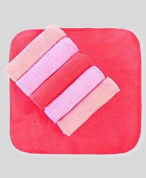 Babyhug Cotton Knit Hand and Face Towels Pack of 6 - Dark Pink