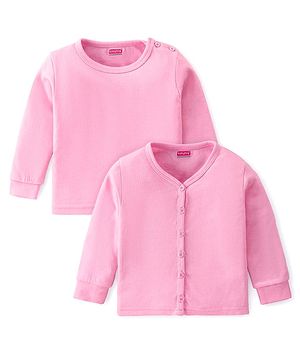 Babyhug Cotton Knit Full Sleeves Front Open and Pullover Solid Color Thermal Wear Pack Of 2 - Pink