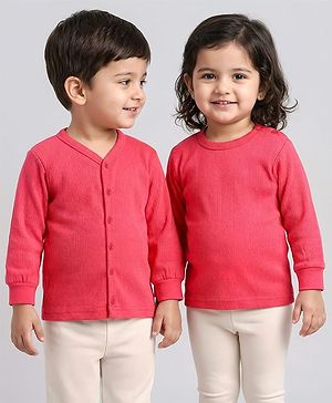 Babyhug Knit Full Sleeves Solid Colour Front Open & Pullover Thermal Vest Pack Of 2 - Dark Pink