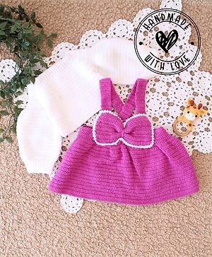 Woonie Full Sleeves Sweater & Bow Detail Dress Style Dungaree - Purple