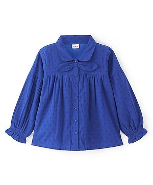 Babyhug Rayon Woven Full Sleeves Shirt Style Top with Dobby Structure & Bow -Royal Blue