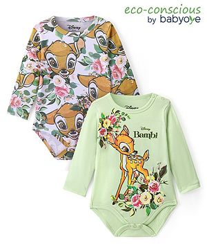 Babyoye Disney Interlock Knit Full Sleeves Onesies With Bambi Graphics Pack of 2 - Multicolour