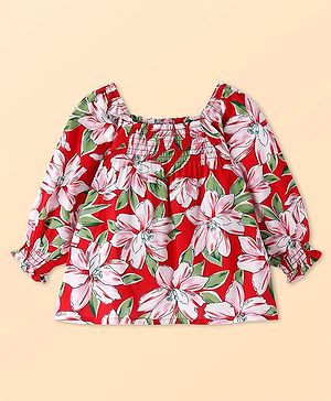 Babyhug Rayon Woven Full Sleeves Floral Printed Top - Red
