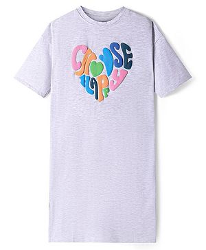 Primo Gino Cotton Knit Short Sleeves Chest Puffed Text Printed T-Shirt Style Frock - Light Grey