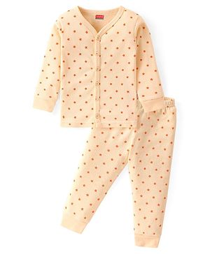 Babyhug Full Sleeves Front Open Thermal Vest & Leggings Set Star Print - Yellow