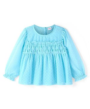 Babyhug Rayon Woven Full Sleeves Printed Top - Light Blue