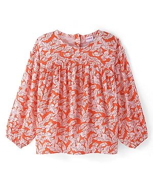 Babyhug Rayon Woven Full Sleeves  Top with Leafy Print -Orange