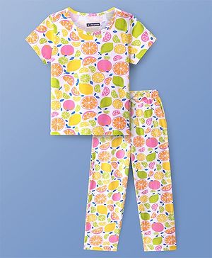 Pine Kids Single Jersey Knit Half Sleeves Night Suit With Fruits Print - Multicolor