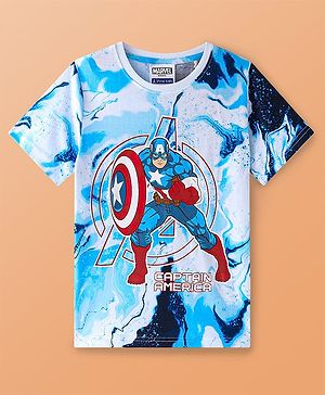 Pine Kids Marvel Single Jersey Knit Tie & Dye Half Sleeves T-Shirt With Avengers Graphics - Blue