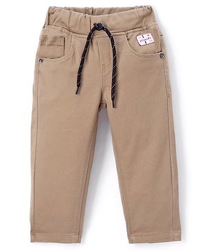 Olio Kids  Cotton Lycra Woven Full Length Solid color  Trouser -   Light Brown