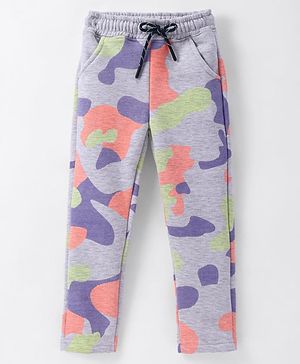 Olio Kids Fleece Knit Full Length Camouflage Printed Lounge Pant - Purple