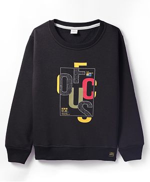 Olio Kids Fleece Knit Full Sleeves Text Printed Sweatshirt - Black