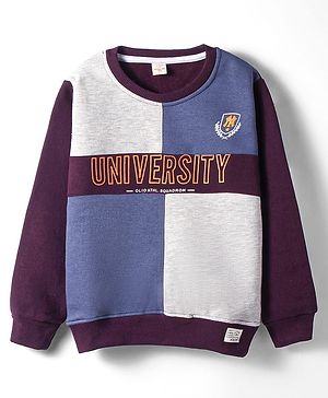 Olio Kids Fleece Knitted Full Sleeves Cut & Sew Designed Sweatshirt with Text Print - Wine