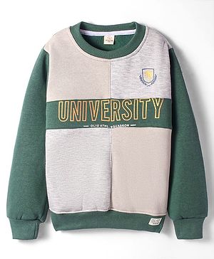 Olio Kids Fleece Knitted Full Sleeves Cut & Sew Designed Sweatshirt with Text Print - Mint Green