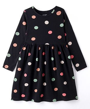 Primo Gino Cotton Elastane Full Sleeves Polka Dots Printed Frock - Black