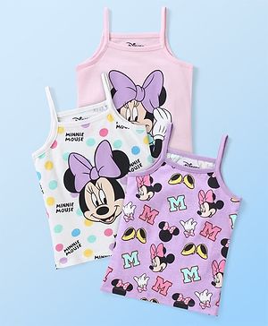 Babyhug Disney Interlock Knit Sleeveless Slips with Minnie Mouse Graphics Pack of 3 - Pink White & Purple