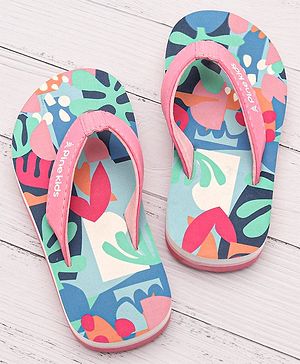 Pine Kids Slip On Flip Flops With Floral Print - Pink