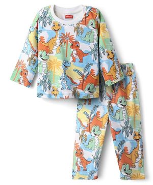 Babyhug Cotton Knit Full Sleeves Night Suit with Rainbow Theme Print - White