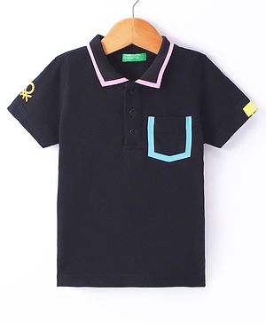 UCB Cotton Knit Half Sleeves Solid Colour Polo T-Shirt - Black