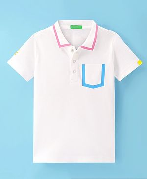 UCB Cotton Knit Half Sleeves Solid Colour Polo T-Shirt - White