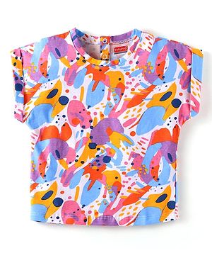 Babyhug Cotton Knit Half Sleeves T-Shirt with Abstract Print - White