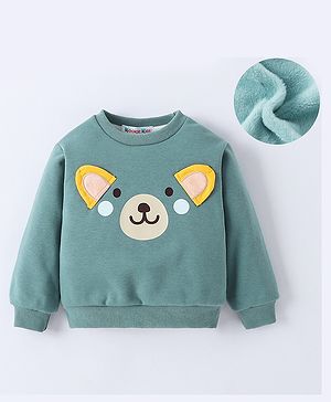 Kookie Kids Full Sleeves Winter T-Shirt With Teddy Print & Applique - Teal Blue