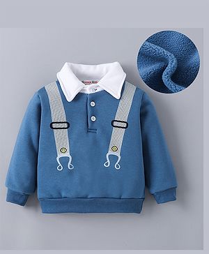 Kookie Kids Full Sleeves Collar Neck Winter T-Shirt With Suspenders Print - Royal Blue