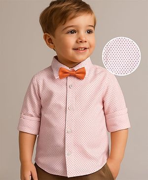 Babyhug Woven Full Sleeves Party Shirt with Bow & Polka Dots Print - Peach