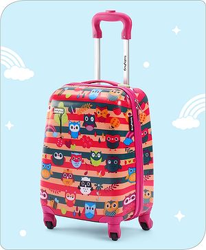Babyhug Kid's Small 1 Day Trip Trolley Bag Owl Theme Print Dark Pink -18 Inches