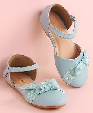 Pine Kids Bow Applique Ballerinas with Velcro Closure - Sea Blue