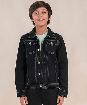 Kiddopanti Full Sleeves Solid Denim Jacket - Black