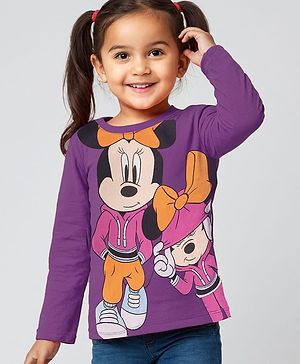 Babyhug Disney Single Jersey Knit Full Sleeves T-Shirt With Minnie Mouse Graphics - Purple