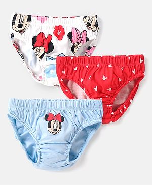 Babyhug Disney Interlock Knit Panties with Minnie Mouse Graphics Pack of 3 -Red White & Sky Blue