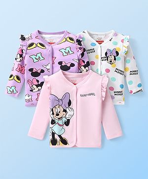 Babyhug Disney Interlock Knit Full Sleeve Jhablas With Minnie Mouse Graphics & Frill Detailing Pack of 3 - White Pink & Purple