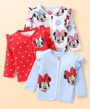 Babyhug Disney Interlock Knit Full Sleeve Jhablas With Minnie Mouse Graphics & Frill Detailing Pack of 3 - White Red & Sky Blue