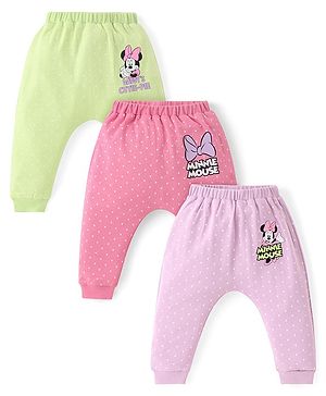 Babyhug Disney  Interlock Knit Full Length Diaper Leggings Pack of 3 with Minnie Mouse Grpahics- Pink &  Green