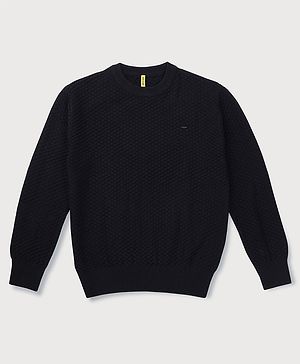 GINI & JONY Woven Full Sleeves Pullover Sweater With Solid Colour - Black