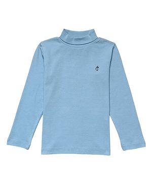 GINI & JONY Cotton Woven Full Sleeves High Neck Solid Colour Sweatshirt - Blue