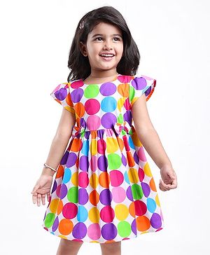 Babyhug Cotton Knit  Cap Sleeves Frock with Polka Dot Print - Multicolor