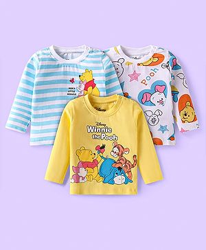 Babyhug Disney Single Jersey Knit Full Sleeves T-Shirts with Winnie The Pooh Graphics Pack of 3 - Green White & Blue