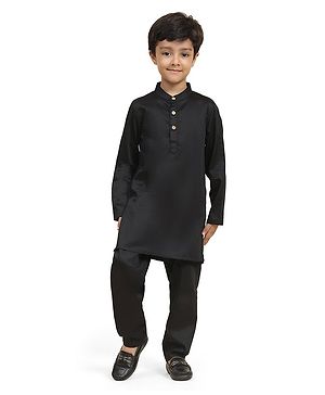 FUNNY BONES Linen Solid Full Sleeves Kurta & Pyjama Set - Black