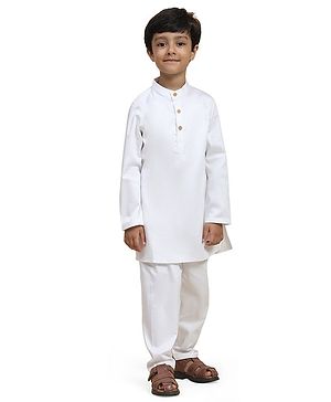 FUNNY BONES Linen Solid Full Sleeves Kurta & Pyjama Set - White