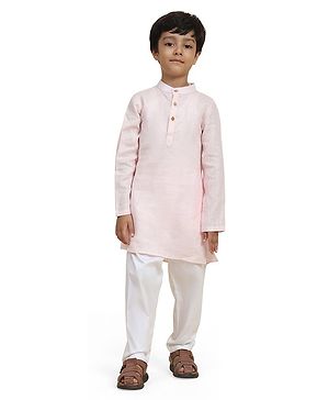 FUNNY BONES Linen Solid Full Sleeves Kurta & Pyjama Set - Pink